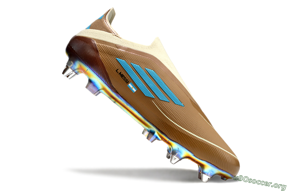 Messi x Adidas F50 Elite Laceless Benito SG Football Boots - Brown/White/Blue 4