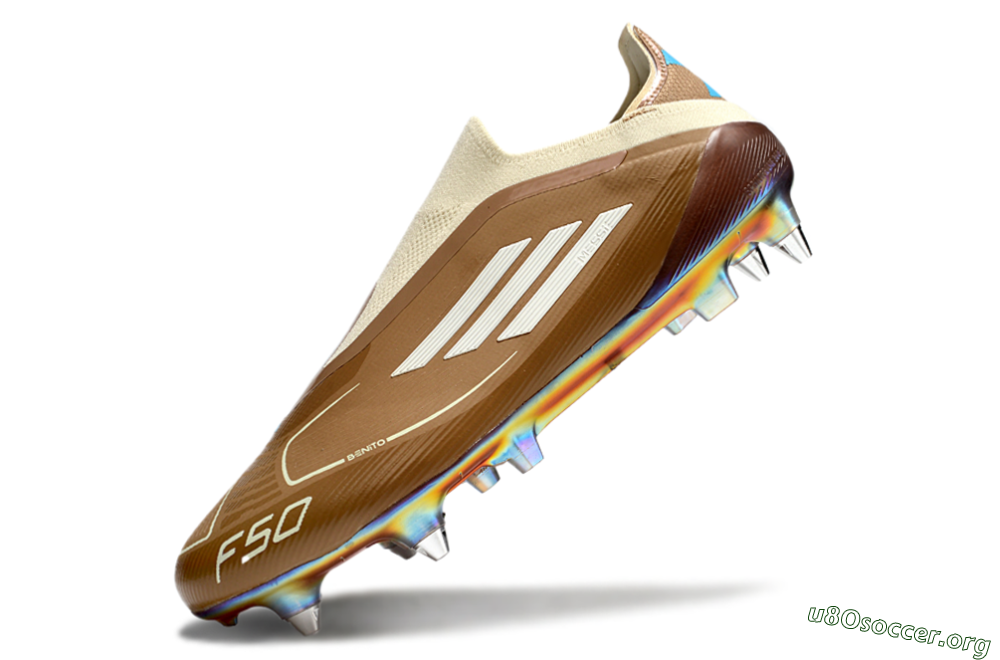 Messi x Adidas F50 Elite Laceless Benito SG Football Boots - Brown/White/Blue 5
