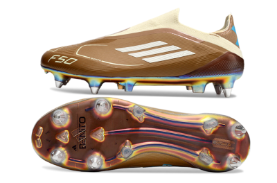 Messi x Adidas F50 Elite Laceless Benito SG Football Boots - Brown/White/Blue