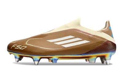 Messi x Adidas F50 Elite Laceless Benito SG Football Boots - Brown/White/Blue