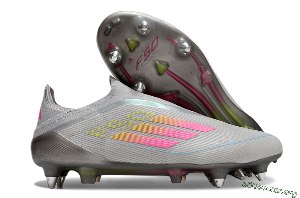 Adidas F50 Elite Laceless SG Football Boots - Grey/Pink/Yellow 2