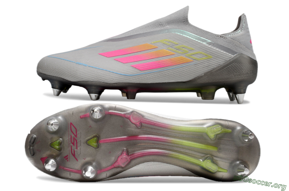 Adidas F50 Elite Laceless SG Football Boots - Grey/Pink/Yellow 1