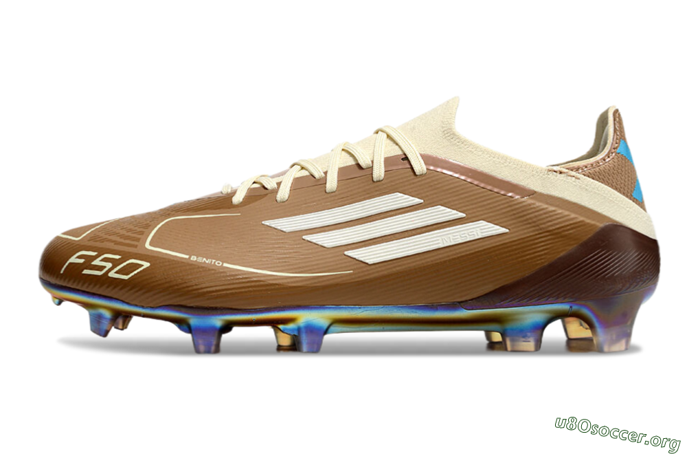 Messi x Adidas F50 Elite Benito FG Football Boots - Brown/White/Blue 3