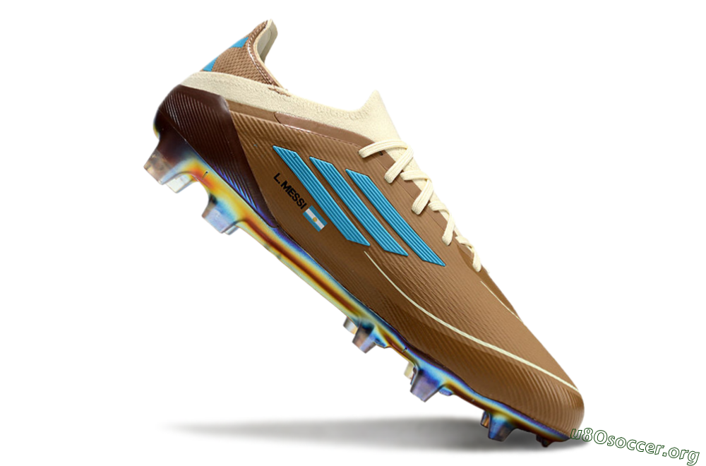Messi x Adidas F50 Elite Benito FG Football Boots - Brown/White/Blue 4