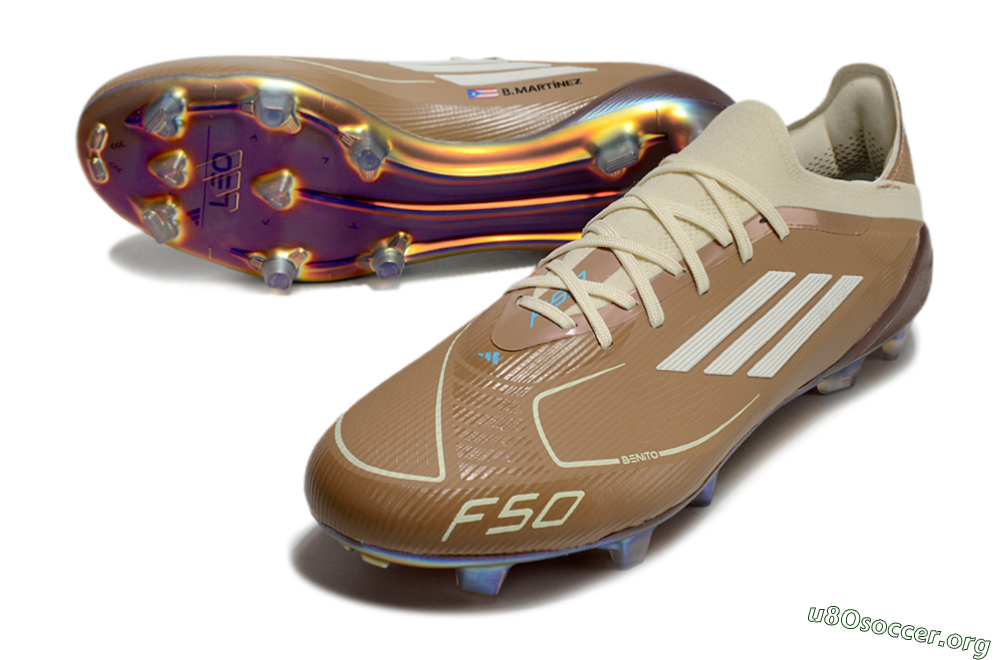 Messi x Adidas F50 Elite Benito FG Football Boots - Brown/White/Blue 0