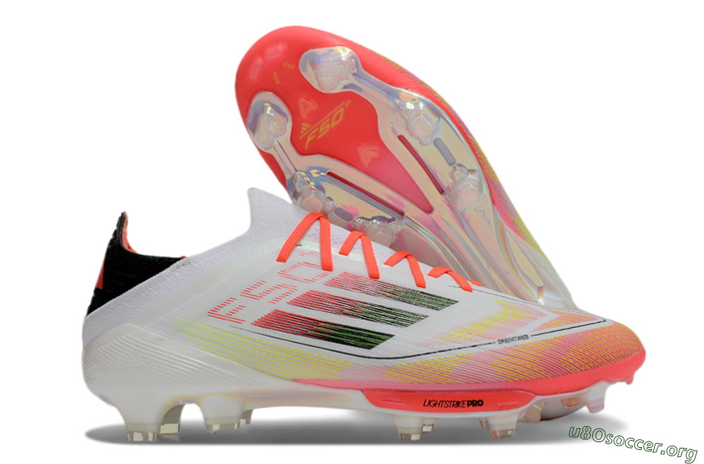 Adidas F50 Lightstrike Elite Laceless FG Football Boots - White/Red/Yellow 2