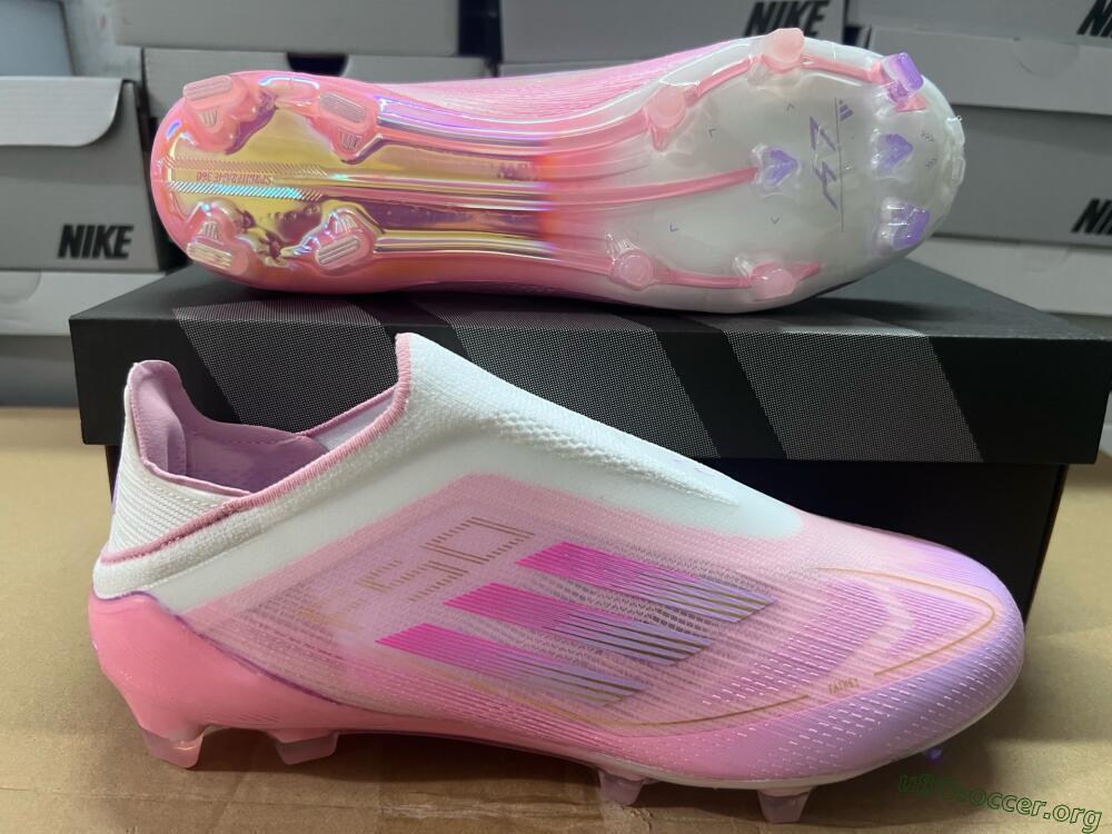 Adidas F50 Elite Laceless FG Football Boots - White/Pink/Gold