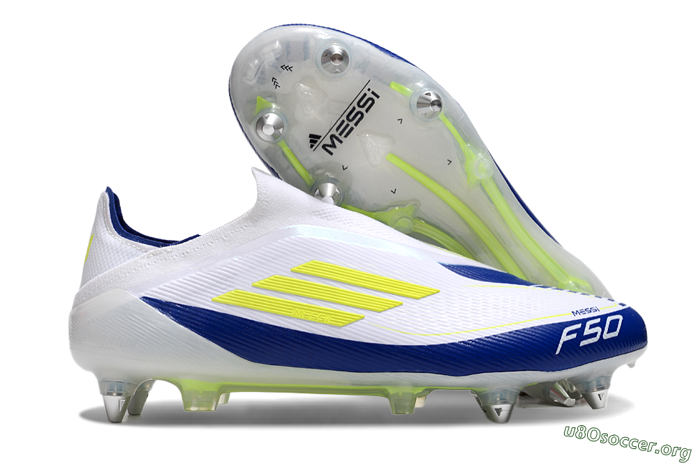 Adidas F50 Elite Laceless SG Football Boots - White/Blue/Yellow 2