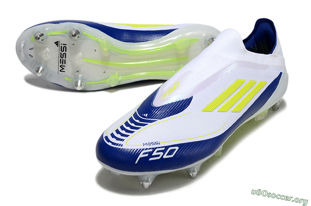 Adidas F50 Elite Laceless SG Football Boots - White/Blue/Yellow 0