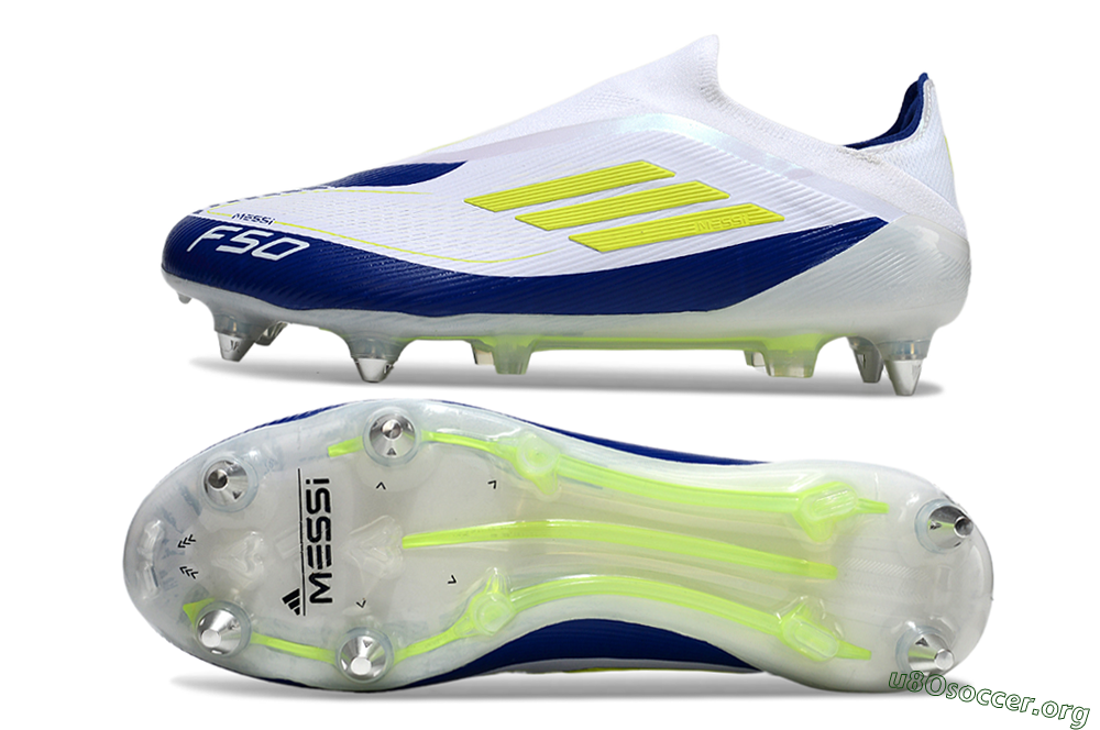 Adidas F50 Elite Laceless SG Football Boots - White/Blue/Yellow 1