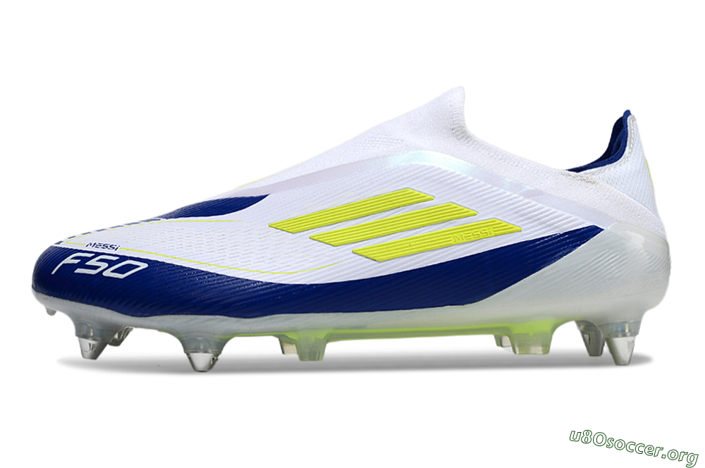 Adidas F50 Elite Laceless SG Football Boots - White/Blue/Yellow 3