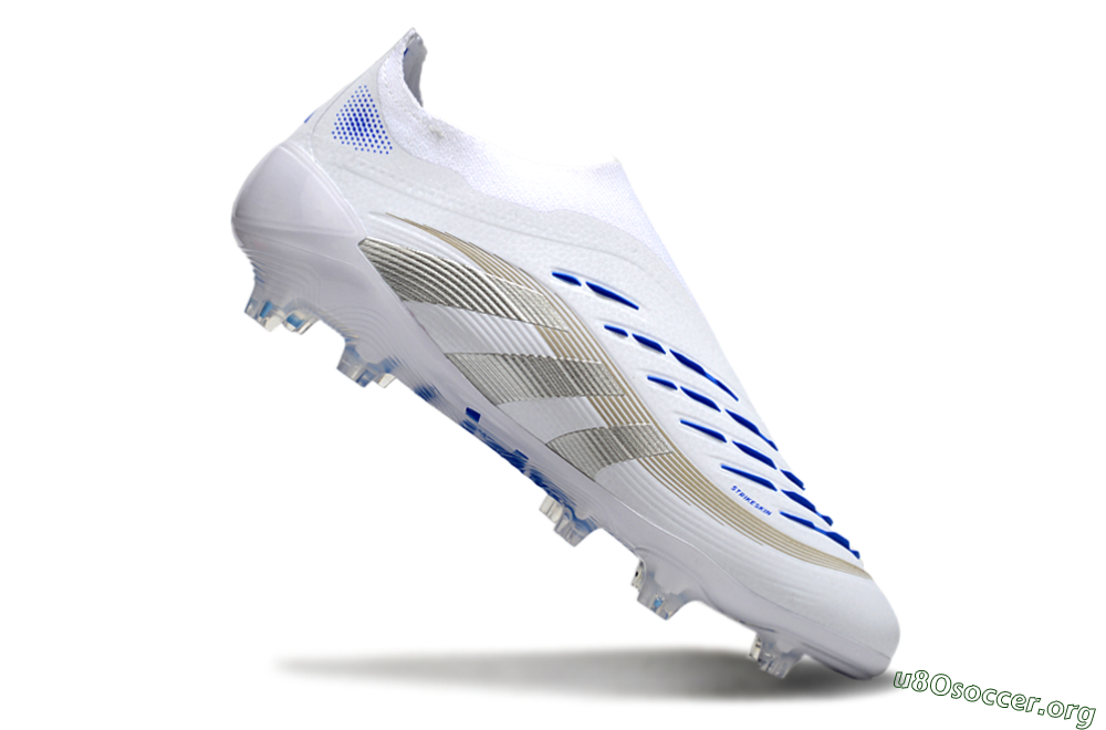 Adidas Predator Laceless Elite 25 FG Football Boots - White/Blue/Silver 4