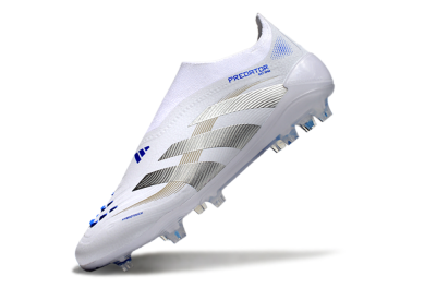 Adidas Predator Laceless Elite 25 FG Football Boots - White/Blue/Silver
