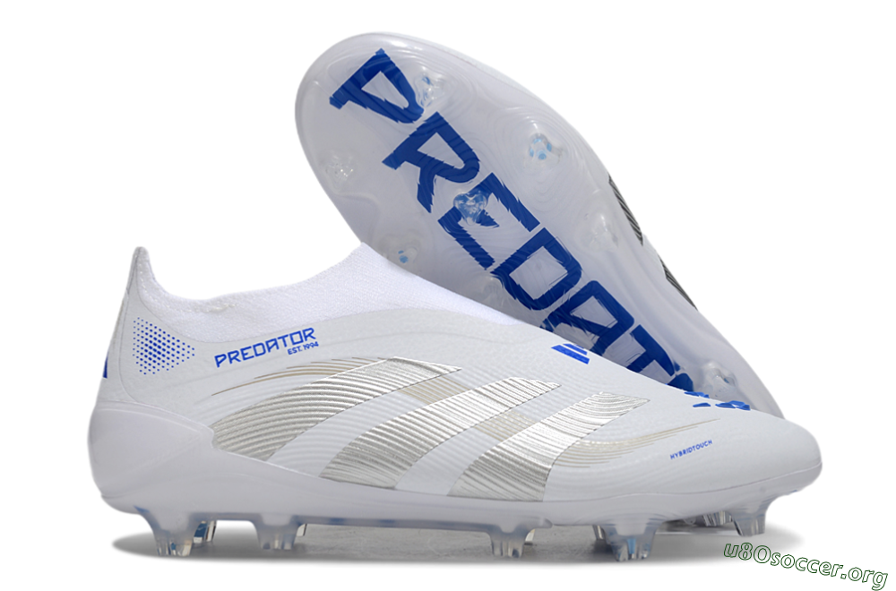 Adidas Predator Laceless Elite 25 FG Football Boots - White/Blue/Silver 2