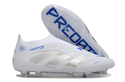 Adidas Predator Laceless Elite 25 FG Football Boots - White/Blue/Silver