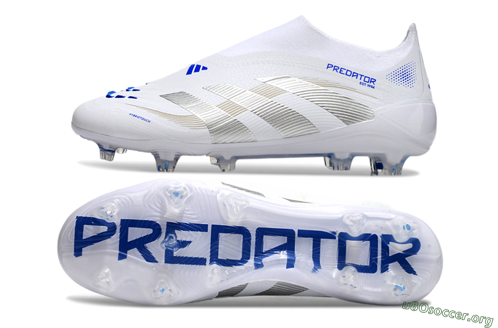 Adidas Predator Laceless Elite 25 FG Football Boots - White/Blue/Silver 1
