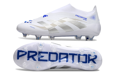 Adidas Predator Laceless Elite 25 FG Football Boots - White/Blue/Silver