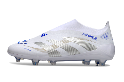 Adidas Predator Laceless Elite 25 FG Football Boots - White/Blue/Silver
