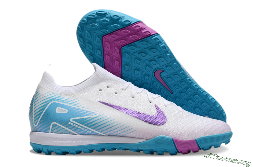 Nike Air Zoom Mercurial Vapor 16 Elite TF Football Shoes - White/Purple/Jade 2