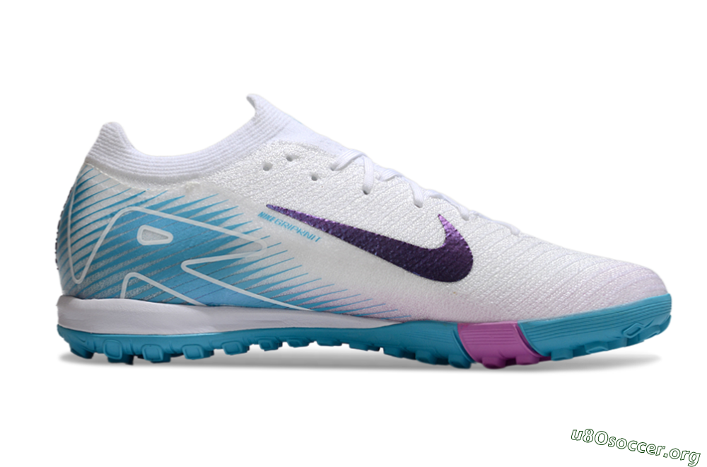 Nike Air Zoom Mercurial Vapor 16 Elite TF Football Shoes - White/Purple/Jade 7