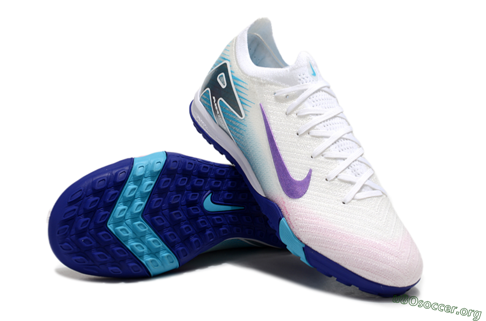 Nike Air Zoom Mercurial Vapor 16 Elite TF Football Shoes - White/Purple/Silver/Jade 4