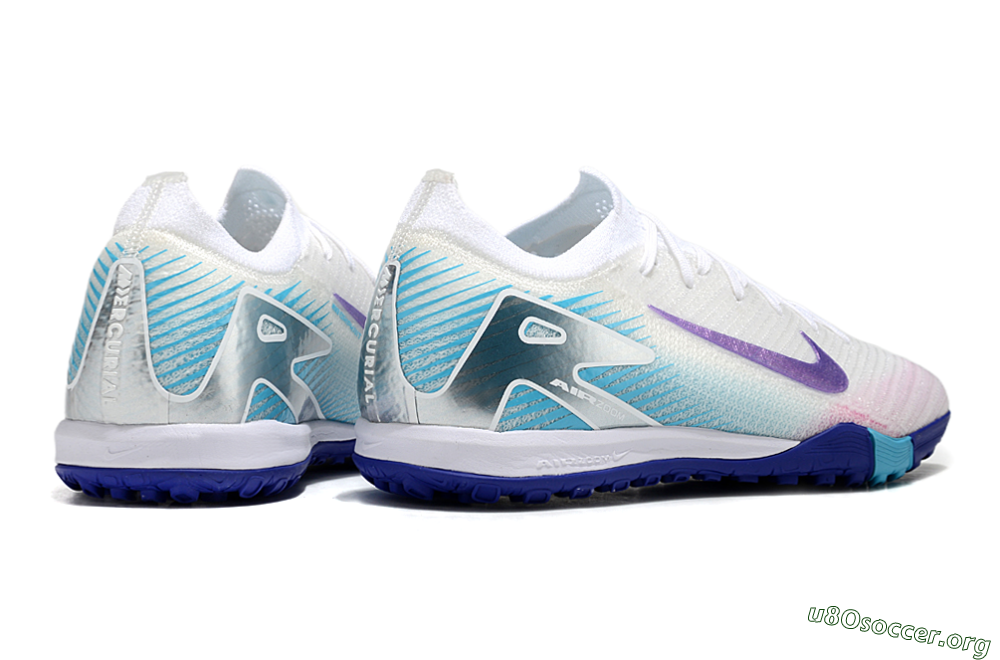 Nike Air Zoom Mercurial Vapor 16 Elite TF Football Shoes - White/Purple/Silver/Jade 7