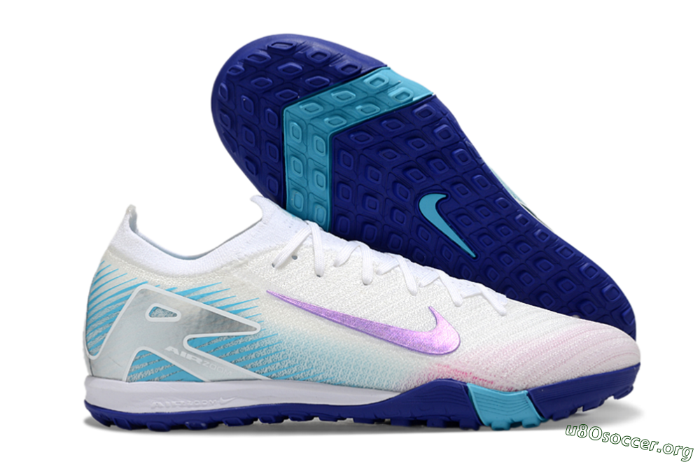 Nike Air Zoom Mercurial Vapor 16 Elite TF Football Shoes - White/Purple/Silver/Jade 2