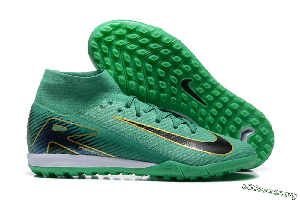 Nike Air Zoom Mercurial Superfly 10 Elite TF Football Shoes - Green/Gold/White 2