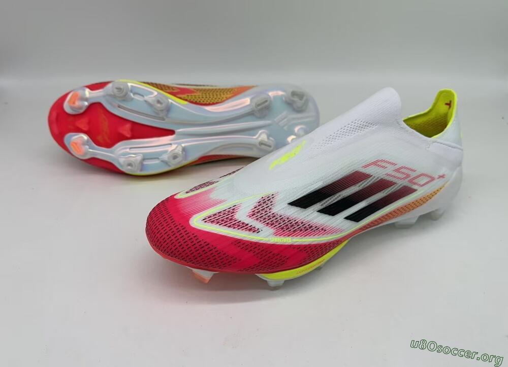 Adidas F50+ Elite Lightstrike Pro Laceless FG Football Boots - White/Red/Yellow