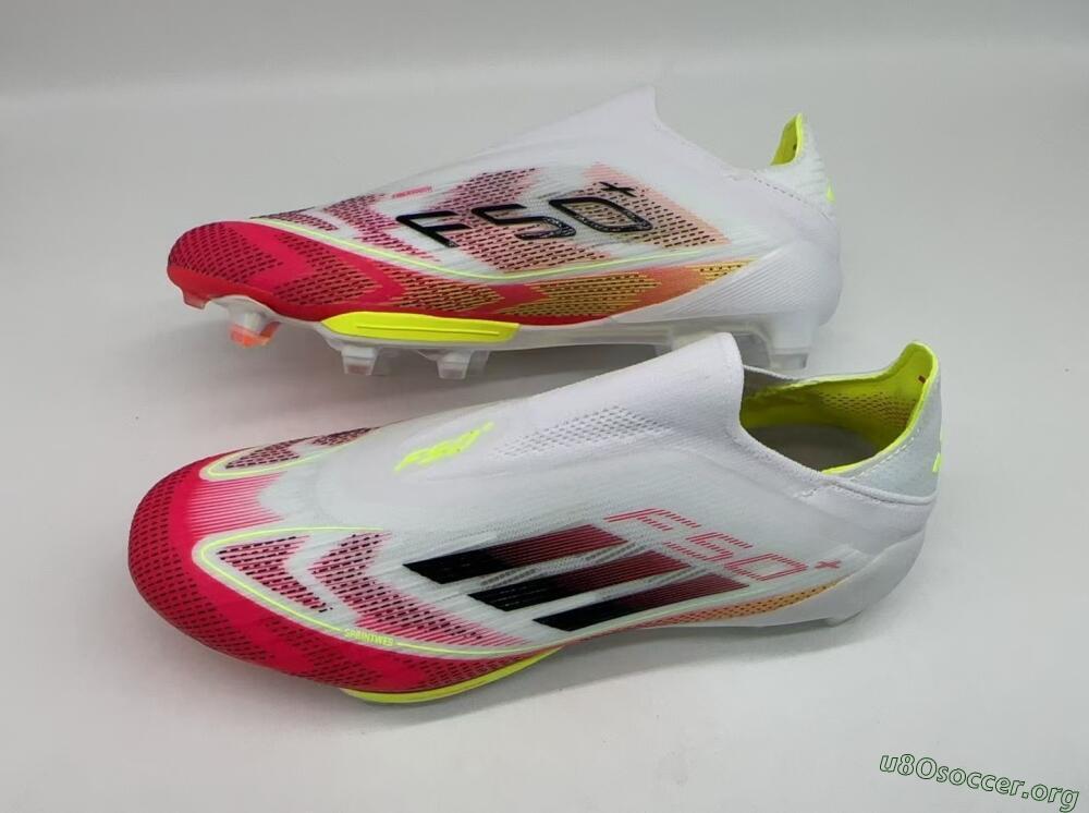 Adidas F50+ Elite Lightstrike Pro Laceless FG Football Boots - White/Red/Yellow