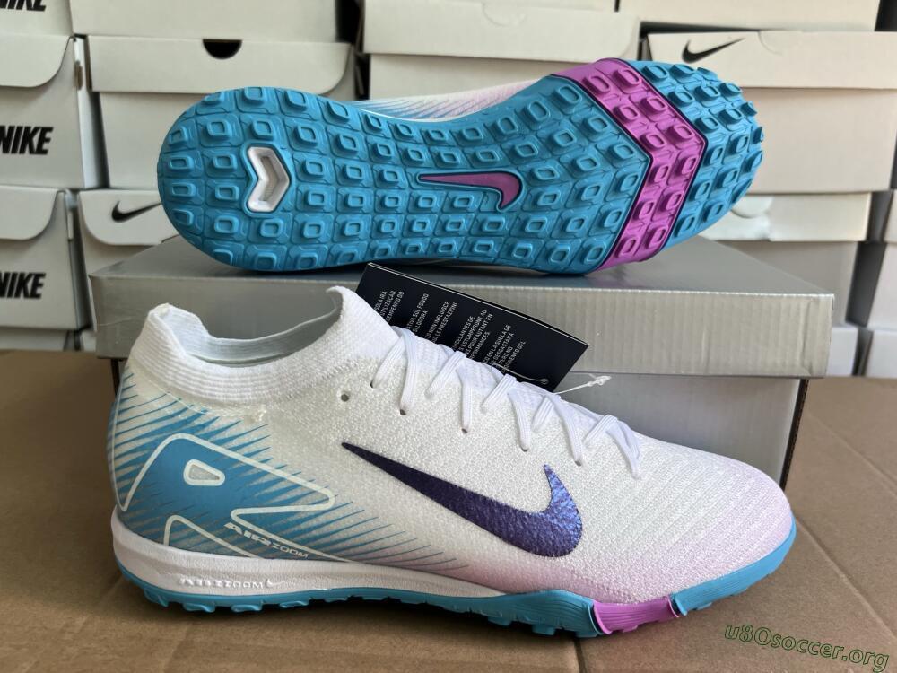 Nike Air Zoom Mercurial Vapor 16 Elite TF Football Shoes - White/Purple/Jade