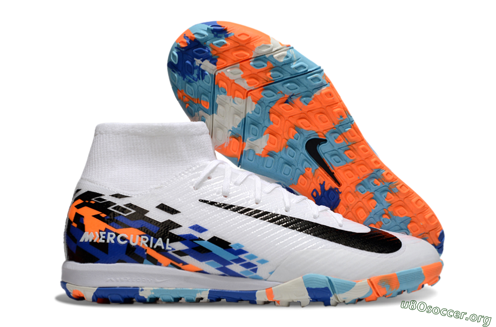 Nike Air Zoom Mercurial Superfly 10 Elite TF Football Shoes - White/Blue/Orange 2