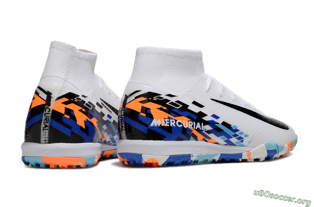 Nike Air Zoom Mercurial Superfly 10 Elite TF Football Shoes - White/Blue/Orange 6