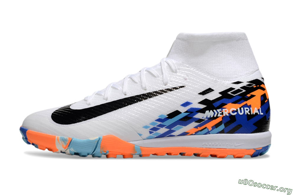 Nike Air Zoom Mercurial Superfly 10 Elite TF Football Shoes - White/Blue/Orange 3