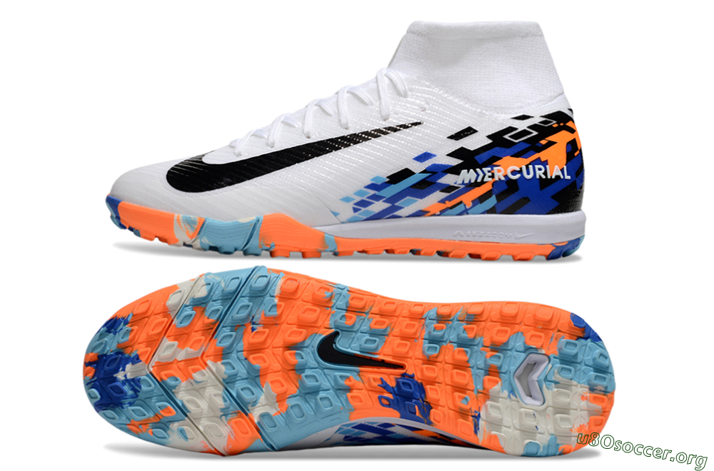 Nike Air Zoom Mercurial Superfly 10 Elite TF Football Shoes - White/Blue/Orange 1