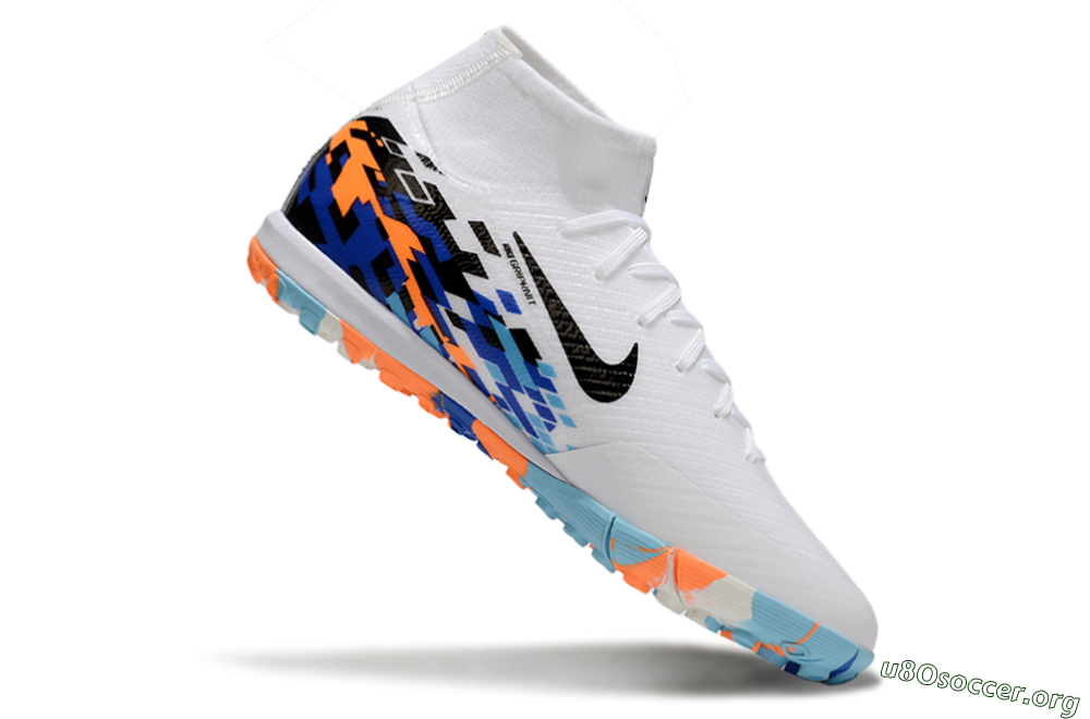 Nike Air Zoom Mercurial Superfly 10 Elite TF Football Shoes - White/Blue/Orange 4