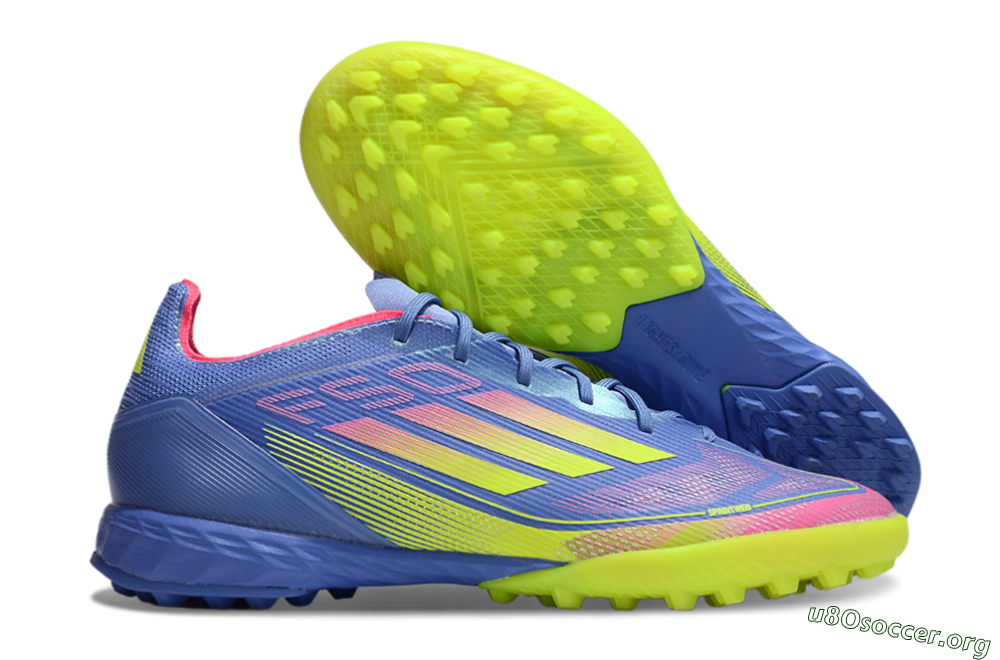 Adidas F50 Pro TF Football Shoes - Blue/Yellow/Pink 2