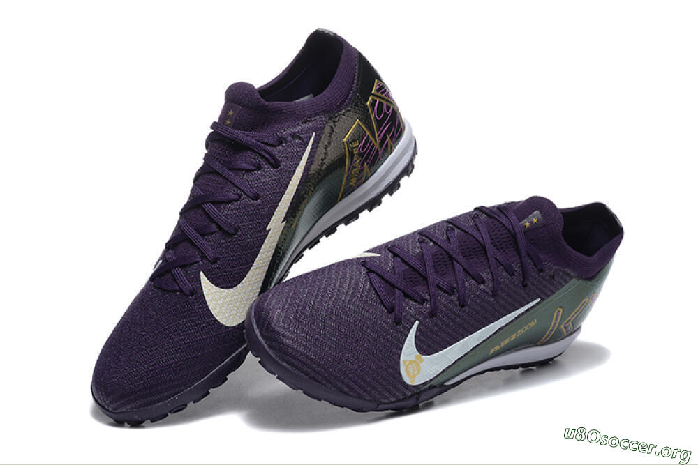 Nike Air Zoom Mercurial Vapor 16 Elite TF Football Shoes - Purple/White/Gold 6