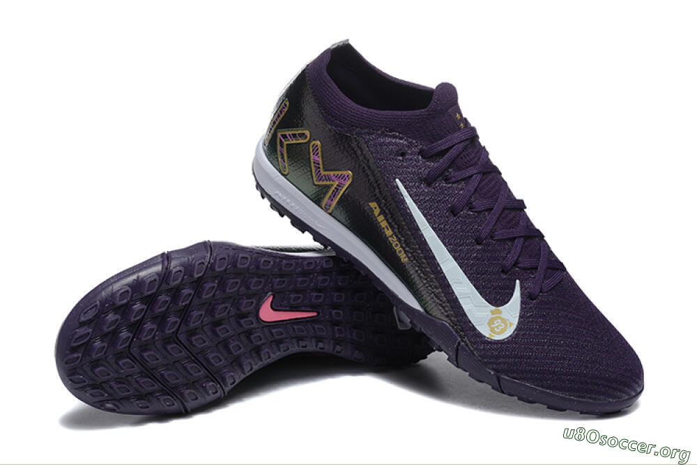 Nike Air Zoom Mercurial Vapor 16 Elite TF Football Shoes - Purple/White/Gold 4