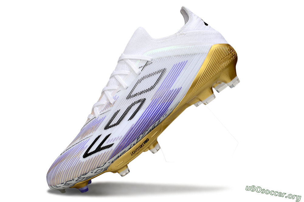 Adidas F50+ Elite Lightstrike Pro FG Football Boots - White/Purple/Gold 5