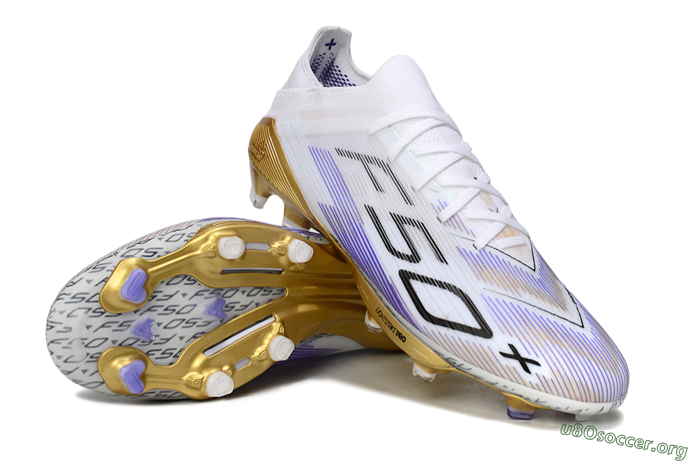 Adidas F50+ Elite Lightstrike Pro FG Football Boots - White/Purple/Gold 0