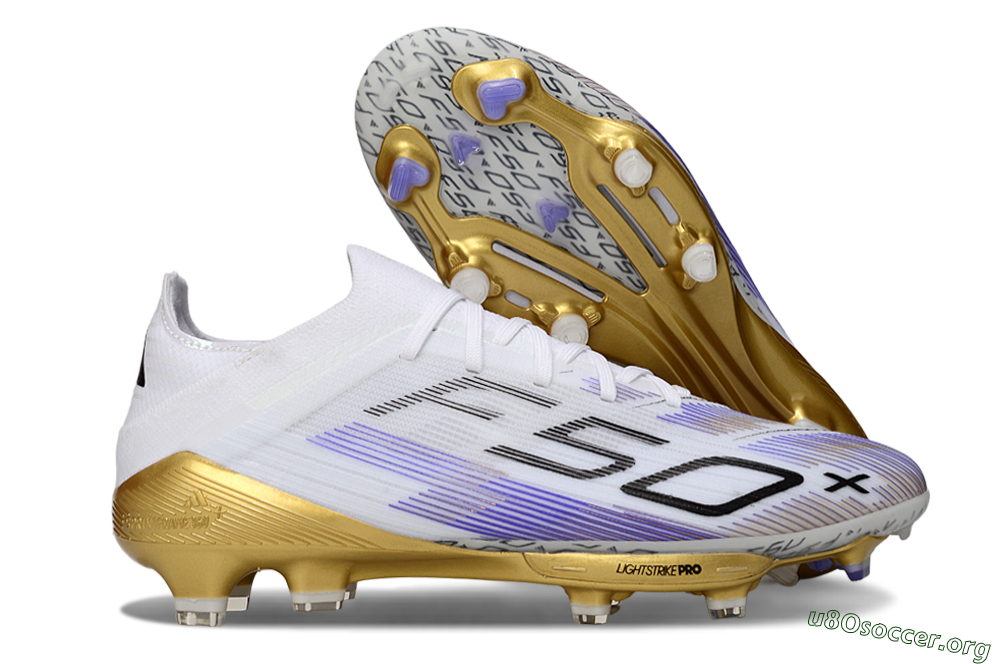 Adidas F50+ Elite Lightstrike Pro FG Football Boots - White/Purple/Gold 2
