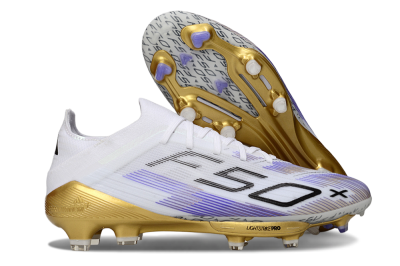 Adidas F50+ Elite Lightstrike Pro FG Football Boots - White/Purple/Gold