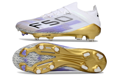 Adidas F50+ Elite Lightstrike Pro FG Football Boots - White/Purple/Gold
