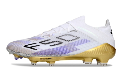 Adidas F50+ Elite Lightstrike Pro FG Football Boots - White/Purple/Gold