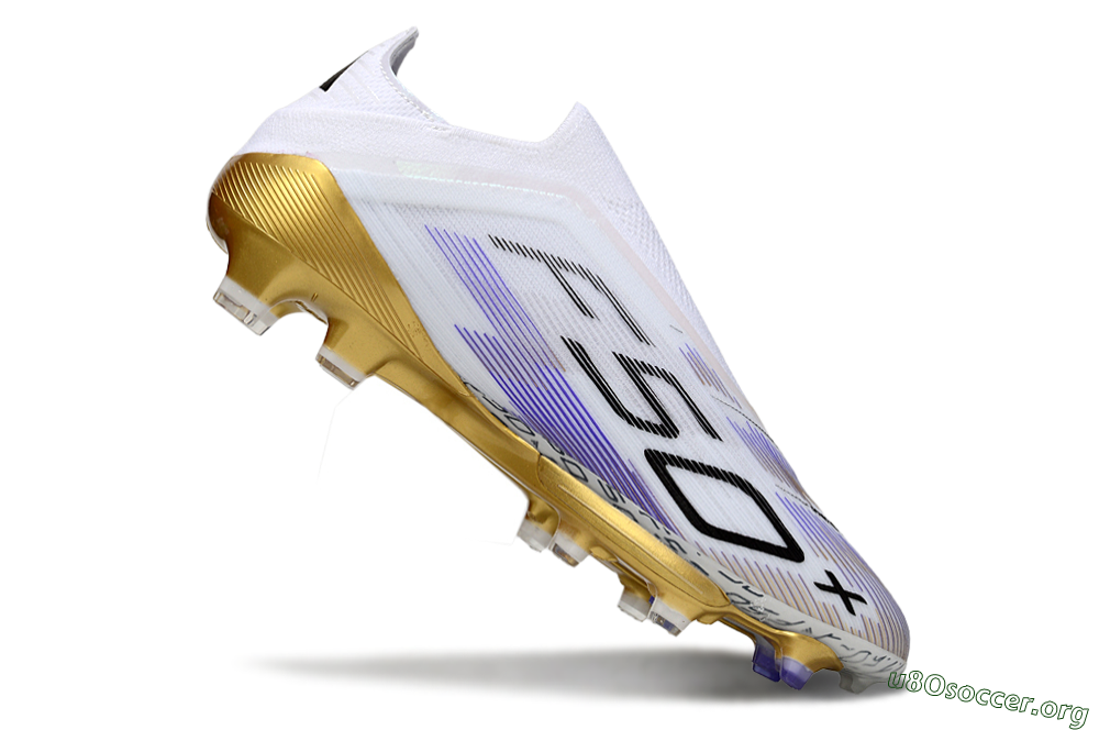 Adidas F50+ Elite Lightstrike Pro Laceless FG Football Boots - White/Purple/Gold 4