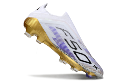 Adidas F50+ Elite Lightstrike Pro Laceless FG Football Boots - White/Purple/Gold