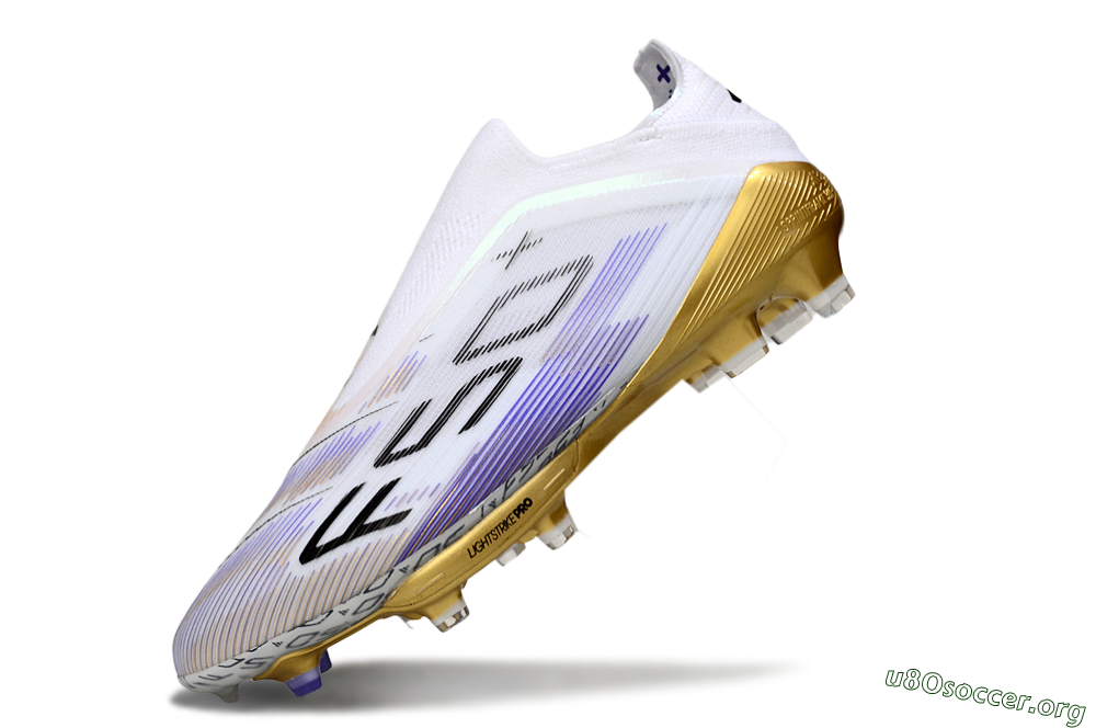 Adidas F50+ Elite Lightstrike Pro Laceless FG Football Boots - White/Purple/Gold 5