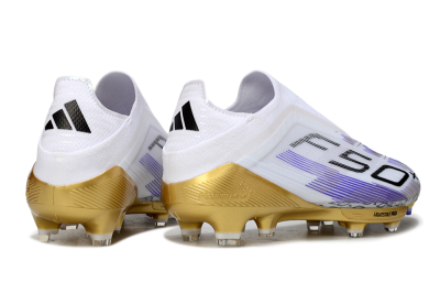 Adidas F50+ Elite Lightstrike Pro Laceless FG Football Boots - White/Purple/Gold