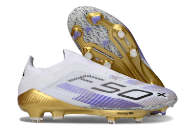 Adidas F50+ Elite Lightstrike Pro Laceless FG Football Boots - White/Purple/Gold